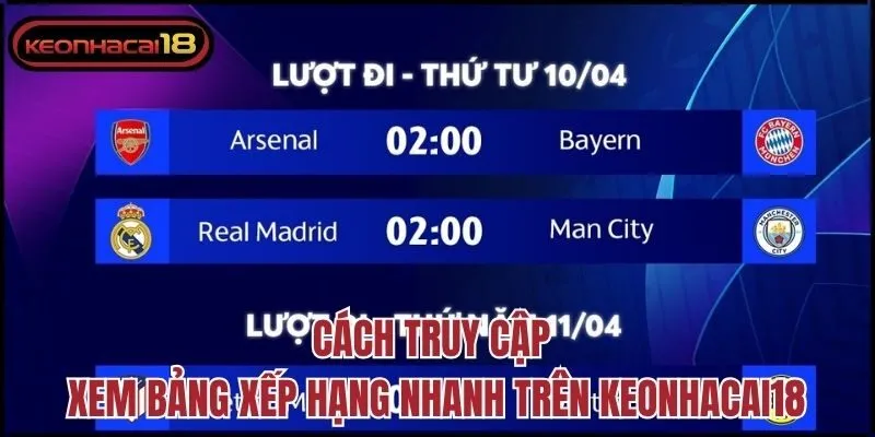 Cách truy cập xem bảng xếp hạng nhanh trên Keonhacai18